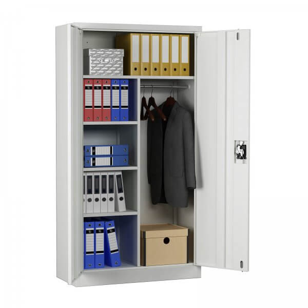 MIDORI® Aktenschrank Spind mit 4 Böden Kleiderstange 90 x 40 x 180 cm Grau