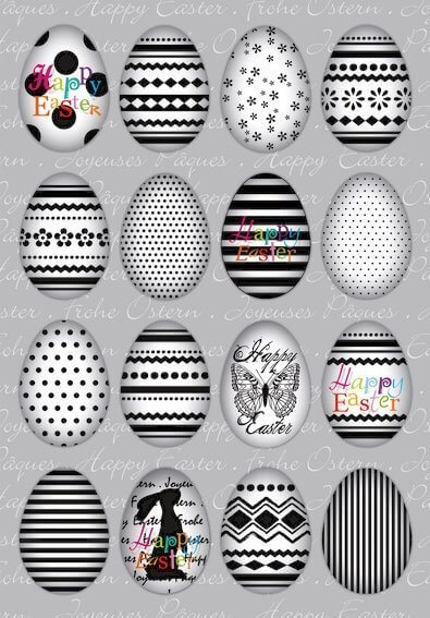 HERMA 1727 10 x Sticker DECOR Happy Easter Eierset Schwarz Weiß