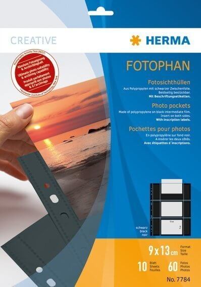 HERMA 7784 Fotophan Fotosichthüllen 9x13 cm quer schwarz 10 Hüllen