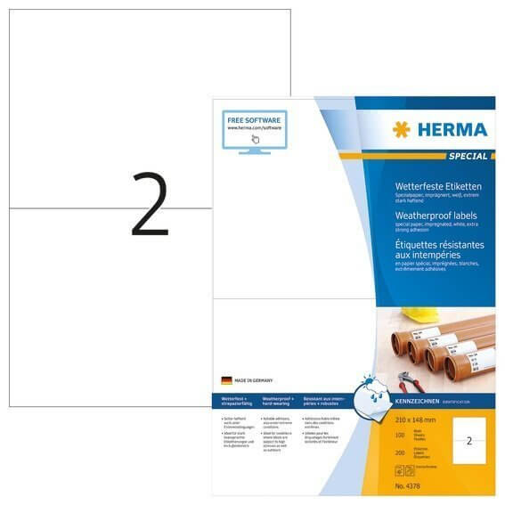 HERMA 4378 Etiketten A4 210x148 mm weiß extrem stark haftend Papier imprägniert 200 Stück