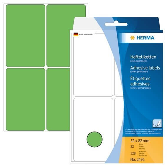 HERMA 2495 Vielzwecketiketten 52 x 82 mm Papier matt Handbeschriftung 128 Stück Grün