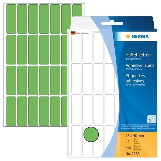 HERMA 2365 Vielzwecketiketten 13 x 40 mm Papier matt Handbeschriftung 896 Stück Grün