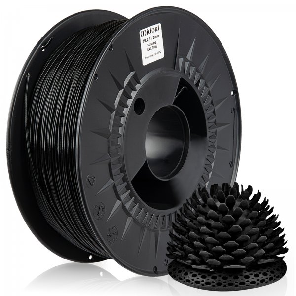 Midori® 3D PLA Filament 1,75mm 1kg Spule Schwarz RAL9005