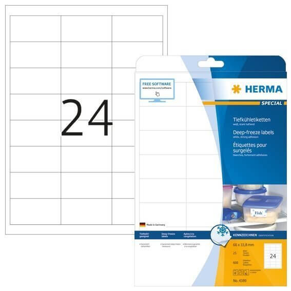 HERMA 4389 Tiefkühletiketten A4 66x338 mm weiß Papier matt 600 Stück