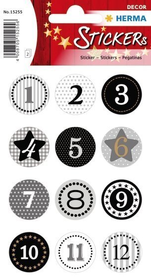 HERMA 15255 10x Sticker DECOR Adventskalender Sticker 1-24 Schwarz Goldprägung