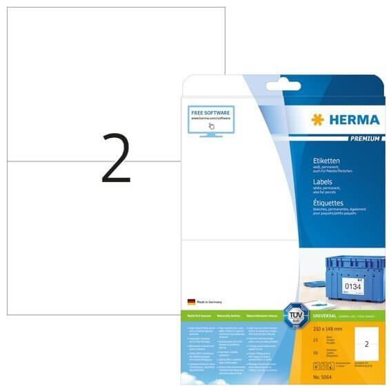 HERMA 5064 Etiketten Premium A4 210x148 mm weiß Papier matt 50 Stück