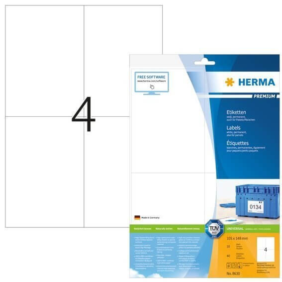 HERMA 8630 Etiketten Premium A4 105x148 mm weiß Papier matt 40 Stück