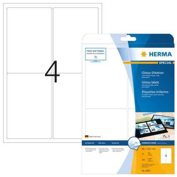 HERMA 4908 Etiketten A4 96x1397 mm weiß Papier glänzend 100 Stück