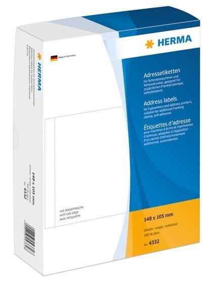 HERMA 4332 Adressetiketten für Schreibmaschinen einzeln 148x105 mm weiß Papier matt 500 Stück