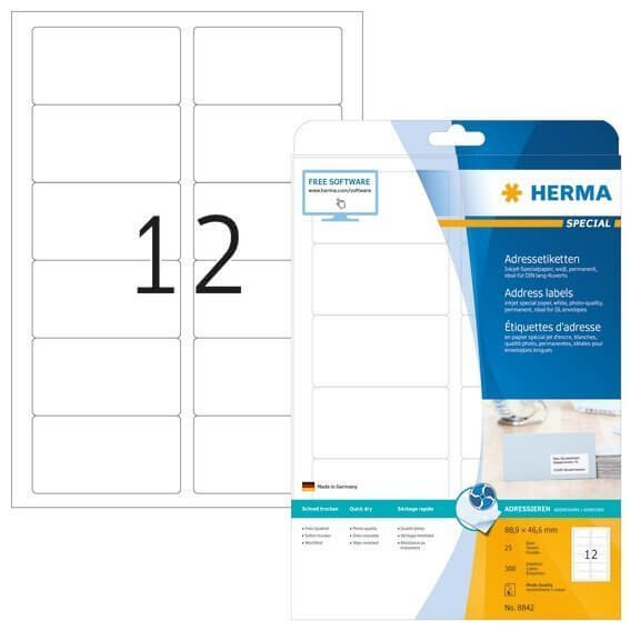 HERMA 8842 Inkjet Adressetiketten A4 889x466 mm weiß Papier matt 300 Stück