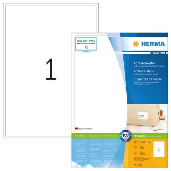 HERMA 4252 Adressetiketten Premium A4 1996x2891 mm weiß Papier matt 100 Stück