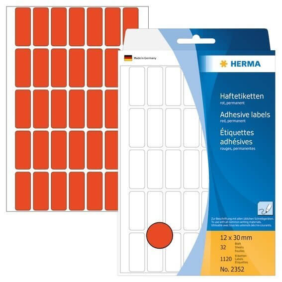 HERMA 2352 Vielzwecketiketten 12 x 30 mm Papier matt Handbeschriftung 1120 Stück Rot