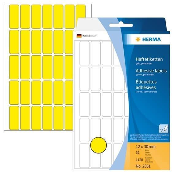 HERMA 2351 Vielzwecketiketten 12 x 30 mm Papier matt Handbeschriftung 1120 Stück Weiß