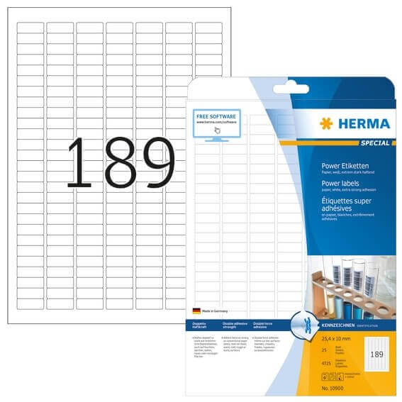 HERMA 10900 Etiketten A4 254x10 mm weiß extrem stark haftend Papier matt 4725 Stück
