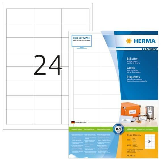 HERMA 4632 Etiketten Premium A4 646x338 mm weiß Papier matt 4800 Stück