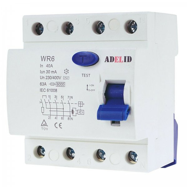 Fehlerstromschutzschalter FI-Schalter RCD 4-polig 40A 30mA
