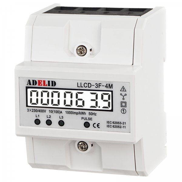 Wechselstromzähler DIN Hutschiene digital LCD 3-Phasen S0 Interface Signalleuchte 10(100)A