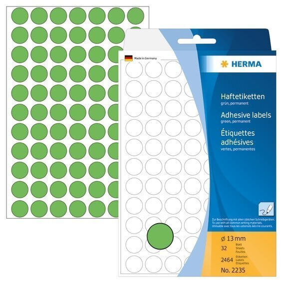 HERMA 2235 Vielzwecketiketten/Farbpunkte Ø 13 mm rund Papier matt Handbeschriftung 2464 Stück Grün