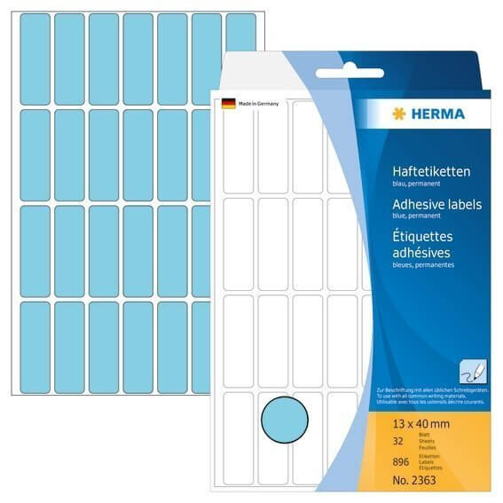 HERMA 2363 Vielzwecketiketten 13 x 40 mm Papier matt Handbeschriftung 896 Stück Blau