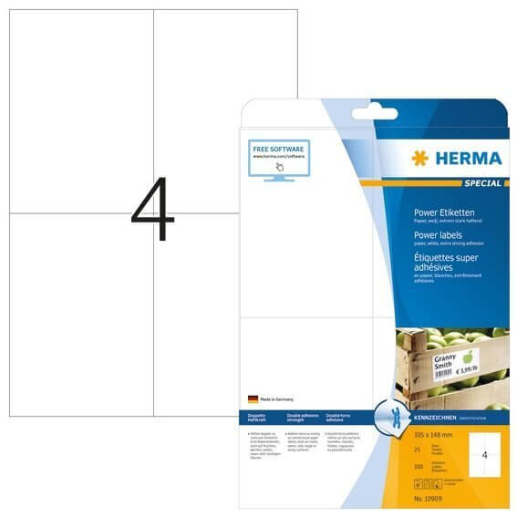 HERMA 10909 Etiketten A4 105x148 mm weiß extrem stark haftend Papier matt 100 Stück