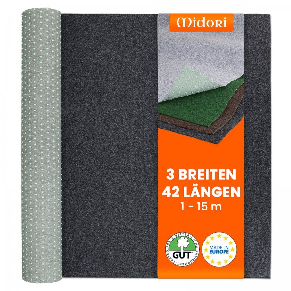 Rasenteppich Kunstrasen-Teppich Schwarz Drainage-Noppen Outdoor Balkon 1490 g/m²