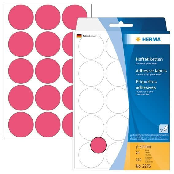 HERMA 2276 Vielzwecketiketten/Farbpunkte Ø 32 mm rund Papier matt Handbeschriftung 360 Stück Leuchtr