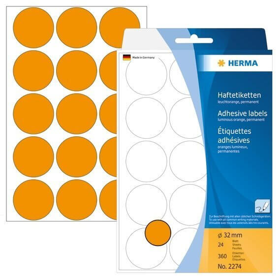 HERMA 2274 Vielzwecketiketten/Farbpunkte Ø 32 mm rund Papier matt Handbeschriftung 360 Stück Leuchto