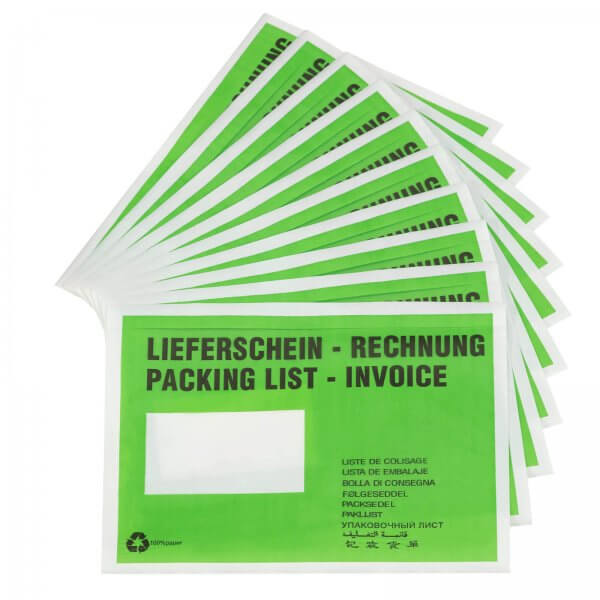 1000 Lieferscheintaschen Pergamin Papier C5 mit Fenster grün