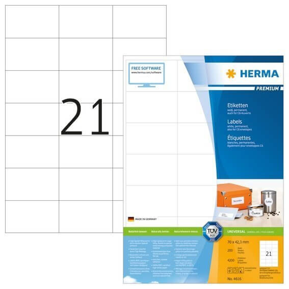 HERMA 4616 Etiketten Premium A4 70x423 mm weiß Papier matt 4200 Stück