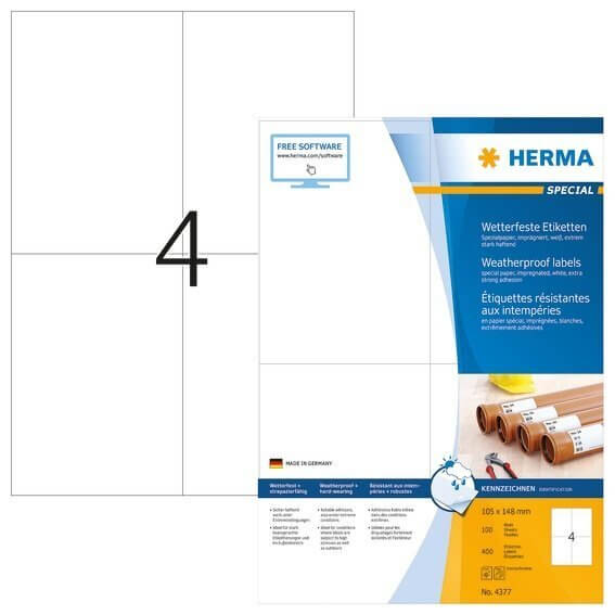 HERMA 4377 Etiketten A4 105x148 mm weiß extrem stark haftend Papier imprägniert 400 Stück