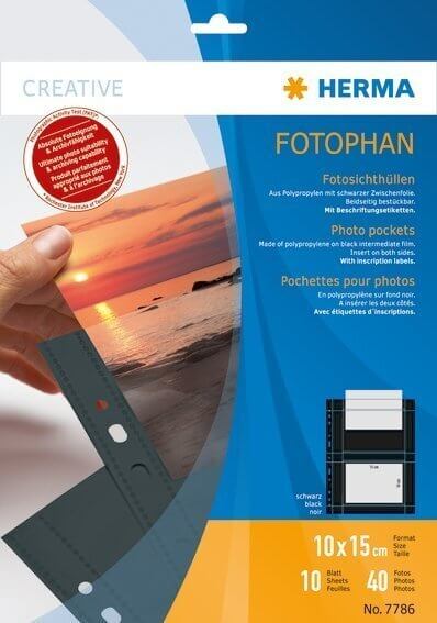 HERMA 7786 Fotophan Fotosichthüllen 10x15 cm quer schwarz 10 Hüllen