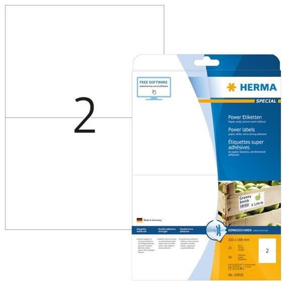 HERMA 10910 Etiketten A4 210x148 mm weiß extrem stark haftend Papier matt 50 Stück