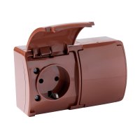 Schuko-Steckdose Aufputz 2-Fach Feuchtraum Steckdose Klappe IP44 16A 250V Braun Schuko-Steckdose Aufputz 2-Fach Feuchtraum Steckdose Klappe IP44 16A 250V Braun