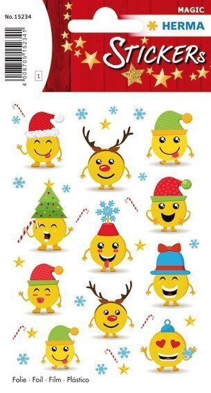 HERMA 15234 10x Sticker MAGIC Weihnachtsemojis Folie