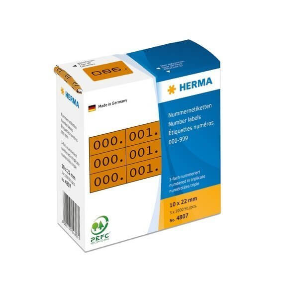 HERMA 4807 Nummernetiketten dreifach selbstklebend 10x22 mm braun/schwarz