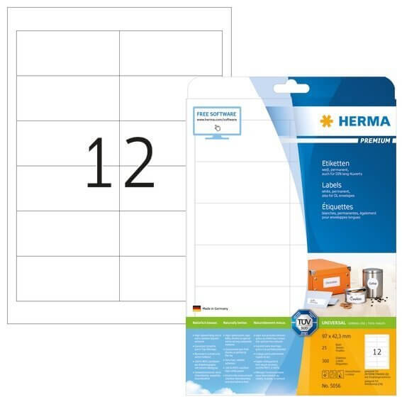 HERMA 5056 Etiketten Premium A4 97x423 mm weiß Papier matt 300 Stück