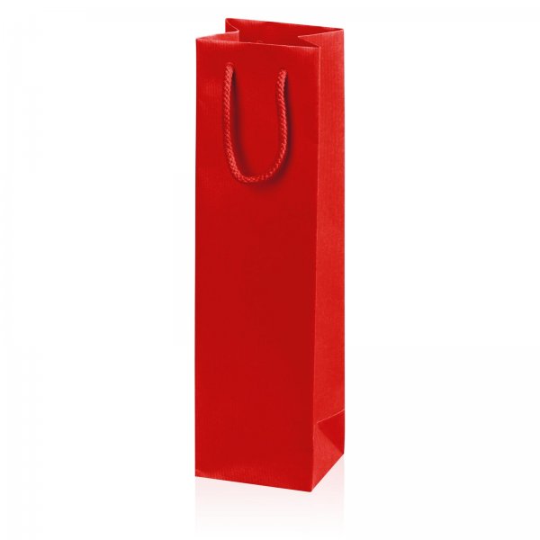 Papiertragetasche für 1 Flasche 100x85x360 mm Streifenstruktur Rot