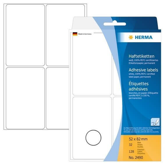 HERMA 2490 Vielzwecketiketten 52 x 82 mm Papier matt Handbeschriftung 128 Stück Weiß