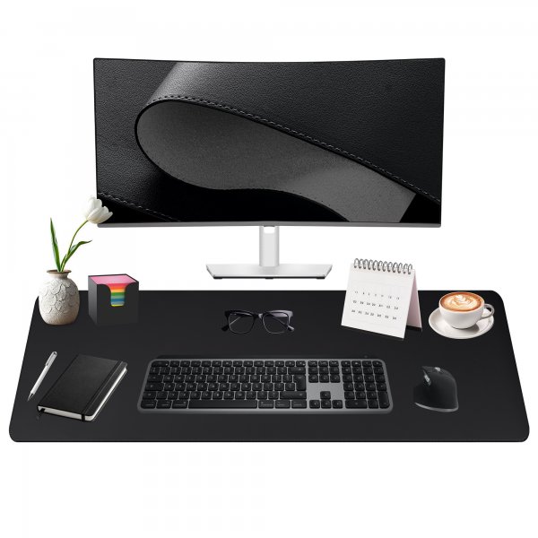Schreibtischunterlage Mauspad 90x43cm Kunstleder Randnähte rutschfest Schwarz