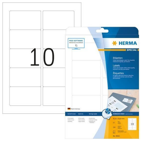 HERMA 8840 Inkjet-Etiketten A4 838x508 mm weiß Papier matt 250 Stück