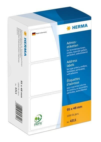 HERMA 4311 Adressetiketten für Schreibmaschinen endlos leporello-gefalzt 95x48 mm weiß Papier matt 1