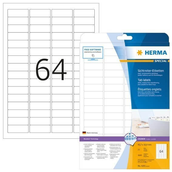 HERMA 4201 Sichtreiteretiketten A4 45,7x16,9 mm weiß Movables/ablösbar Papier matt 1600 Stück