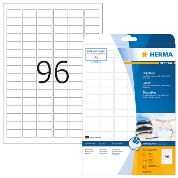 HERMA 8832 Inkjet-Etiketten A4 305x169 mm weiß Papier matt 2400 Stück