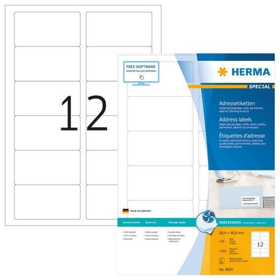 HERMA 8805 Inkjet Adressetiketten A4 889x466 mm weiß Papier matt 1200 Stück