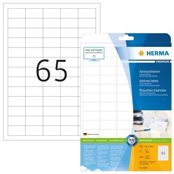 HERMA 4504 Adressetiketten Premium A4 381x212 mm runde Ecken weiß Papier matt 1625 Stück