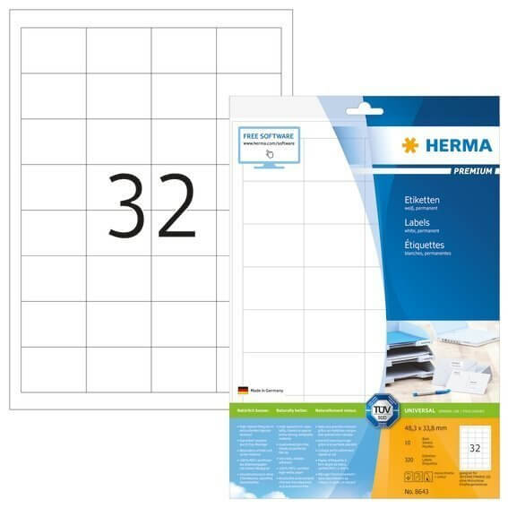 HERMA 8643 Etiketten Premium A4 483x338 mm weiß Papier matt 320 Stück
