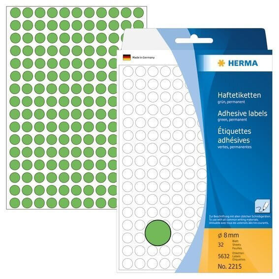 HERMA 2215 Vielzwecketiketten/Farbpunkte Ø 8 mm rund Papier matt Handbeschriftung 5632 Stück Grün