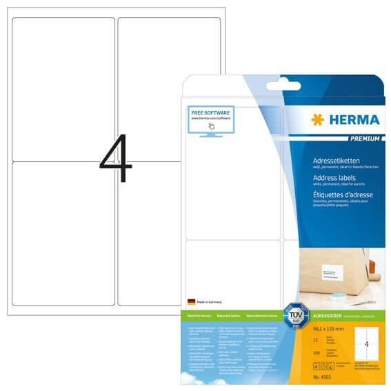 HERMA 4503 Adressetiketten Premium A4 991x139 mm weiß Papier matt 100 Stück