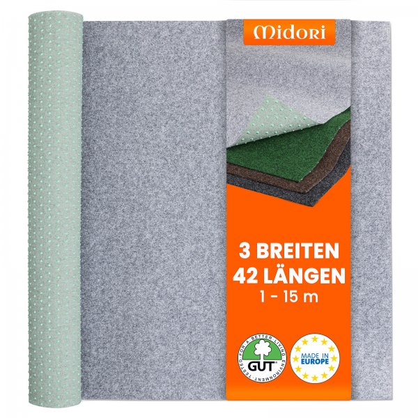 Rasenteppich Kunstrasen-Teppich Grau Drainage-Noppen Outdoor Balkon 1490 g/m²