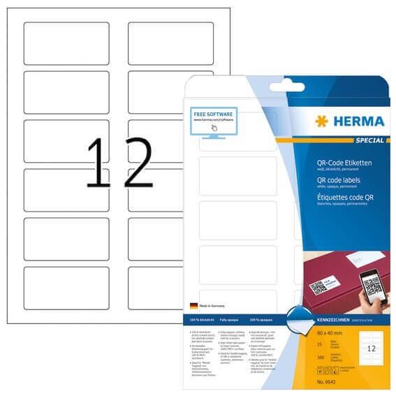 HERMA 9643 QR-Code Etiketten A4 80x40 mm weiß Papier matt blickdicht 300 Stück